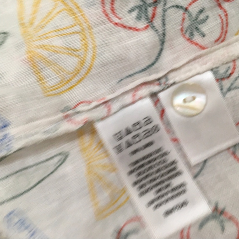 C&C California Fish & Veggie Print Button Down Shirt Linen White Womens L NWT - Picture 3 of 6